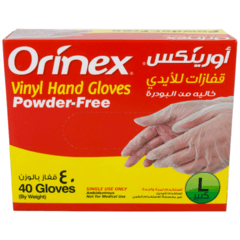 Orinex Vinyl Hand Gloves Powder Free Large 40 Pieces
