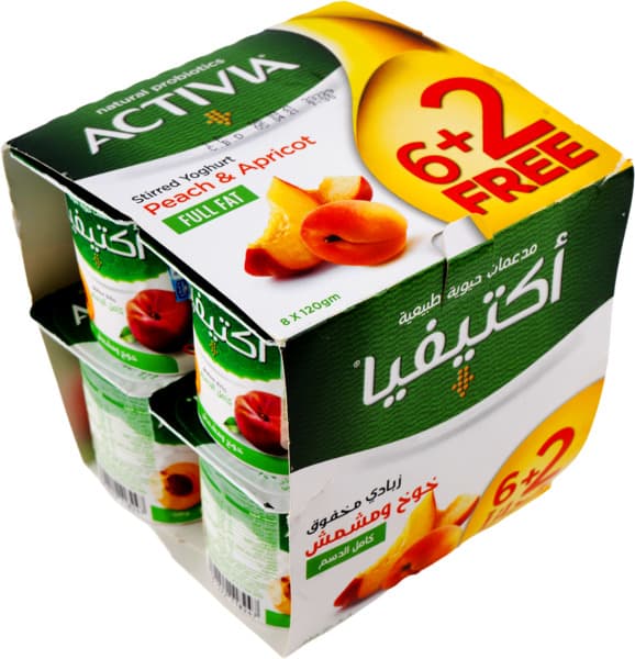 أكتيفيا زبادي بالفواكه والخوخ والمشمش 8 x 120 جم