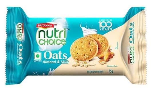 Britannia Nutri Choice Oats Almond Milk Cookies 75G