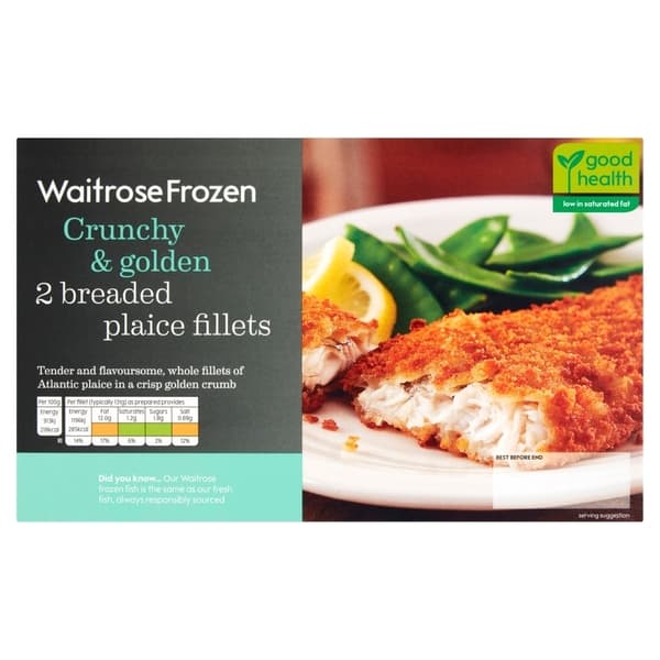 Waitrose Frozen 2 Breaded Plaice Fillets 280G
