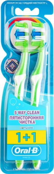 Oral-B Complete 5 Way Clean Medium Manual Toothbrush Assorted Color 1+1