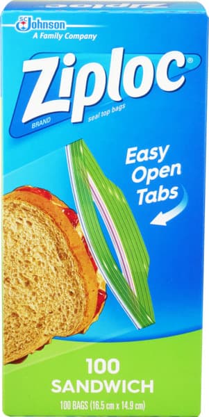 Ziploc Seal Top Easy Open Sandwich Bags 100's