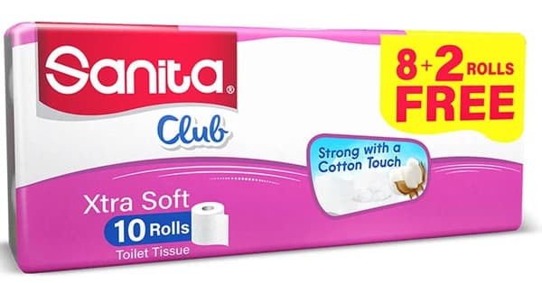 Sanita Club Bathroom Tissue 2Ply Rolls 10's