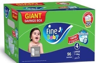 Fine Baby Diapers Size 4 Large 7-14 kg Pack 96 pcs