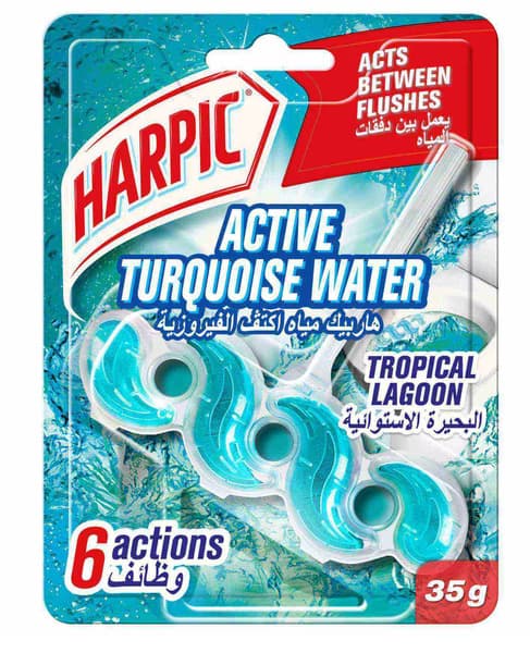 Harpic Active Turquoise Water Toilet Rim Block Tropical Lagoon Scent