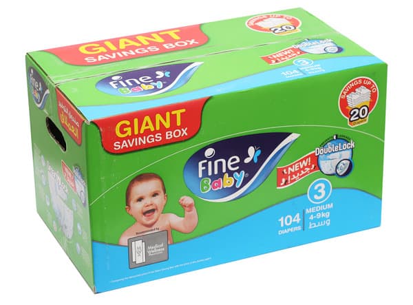 Fine Baby Diapers Size 3 Medium 4-9 kg Pack 104 pcs