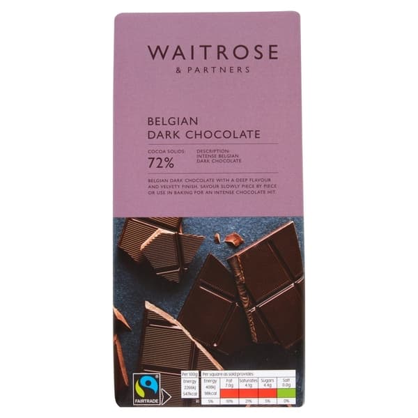 Waitrose Belgian 72% Dark Chocolate 180G
