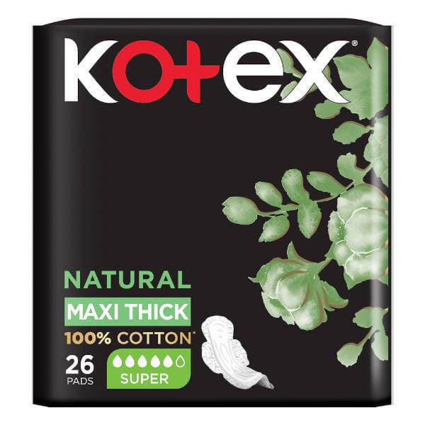 Kotex Natural 100% Cotton Maxi Thick Sanitary Pads 26's