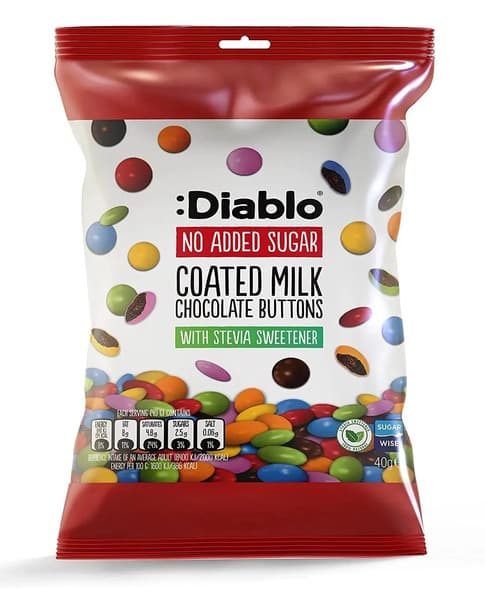 Diablo No Added Sugar Coated Milk Chocolate Buttons 40G