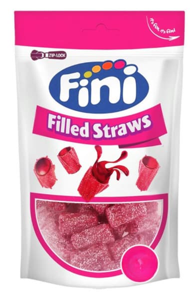 Fini Sour Filled Straws Strawberry Chewy Candy 180G