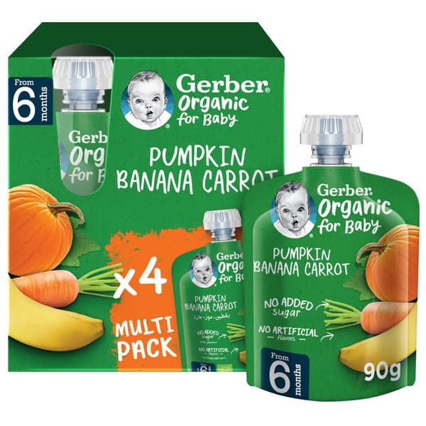 Gerber Organic Baby Pumpkin Banana Carrot Puree 4X90G