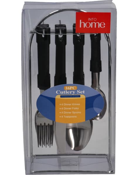 Into Home Steel Cutlery Set With Stand 16's Black