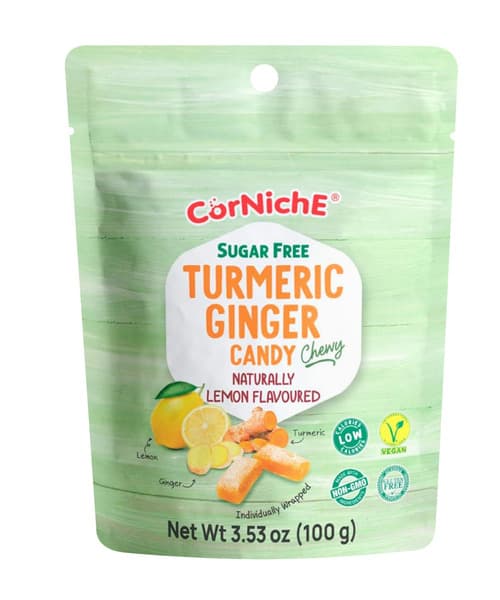 Corniche Sugar Free Turmeric Ginger Chewy Candy Lemon Flavoured 100G