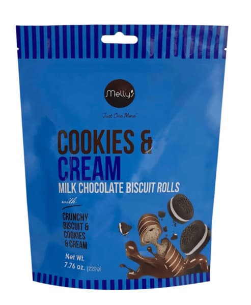 Melly's Cookies And Cream Milk Chocolate Biscuit Rolls 220G