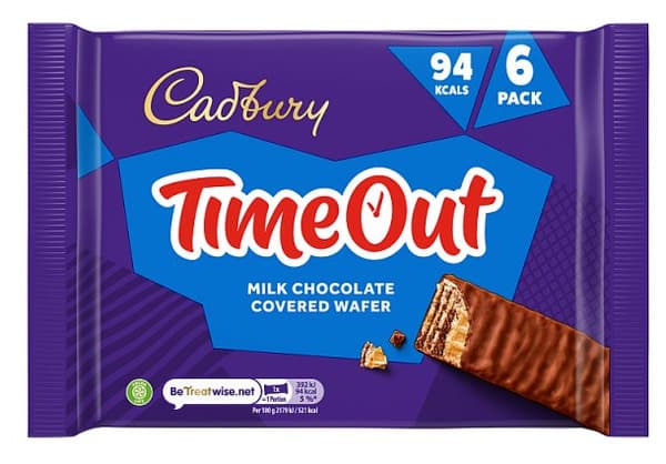 Cadbury Timeout Milk Chocolate Covered Wafer 6 X 18G