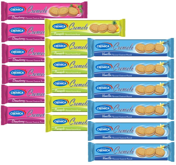 Cremica Cremelo Biscuits Strawberry, Pineapple, Vanilla 18X75G