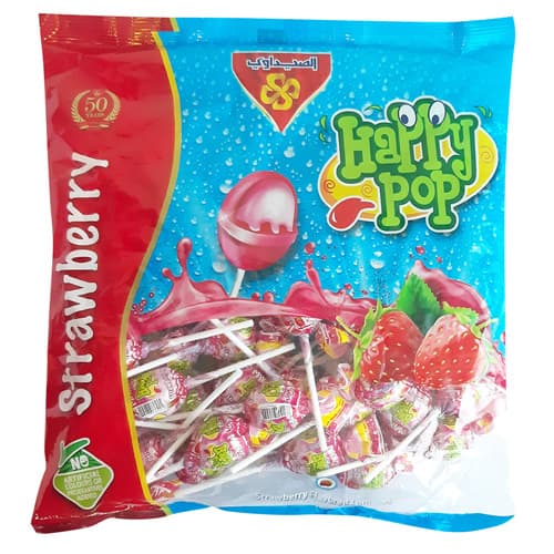 Al Seedawi Happy Pop Strawberry Lollipops With Bubble Gum 48X25G