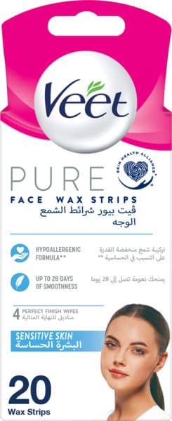 Veet Hair Removal Face Wax Strips for Sensitive Skin 20 strips
