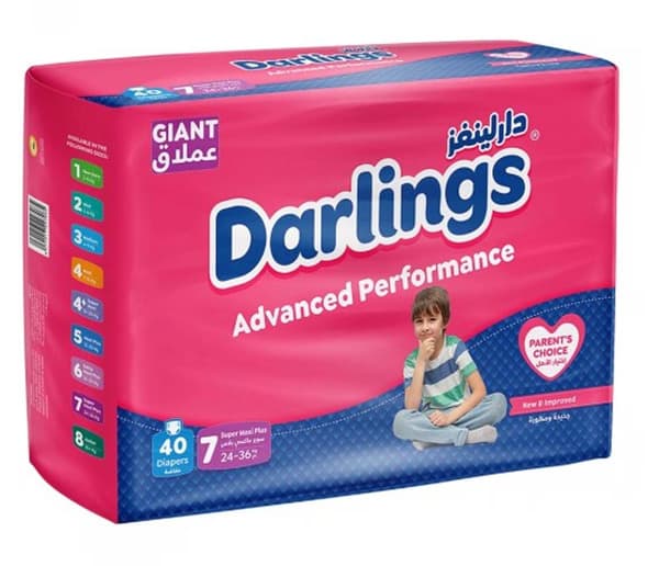Darlings Advanced Giant Size 7 Super Maxi Plus Diapers (24-36 Kg) 40 Pcs