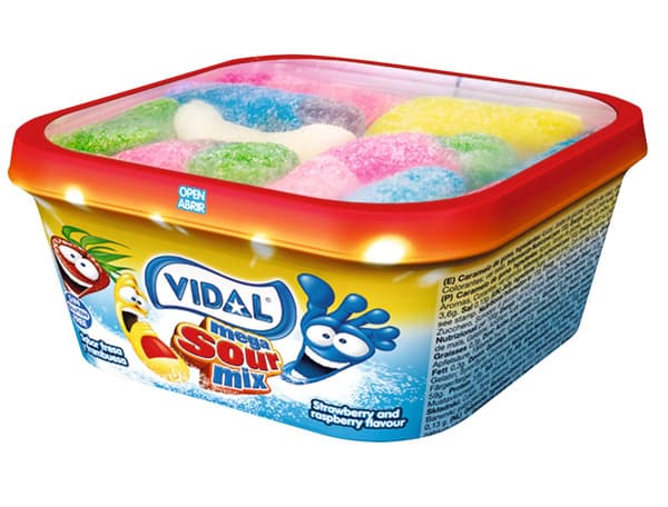 Vidal Gluten Free Strawberry & Raspberry Mega Sour Mix Candy 160G