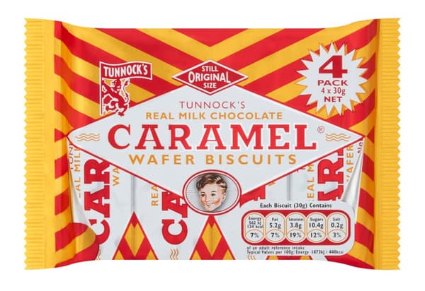 Tunnock's Real Milk Chocolate Caramel Wafer Biscuits 4X30G