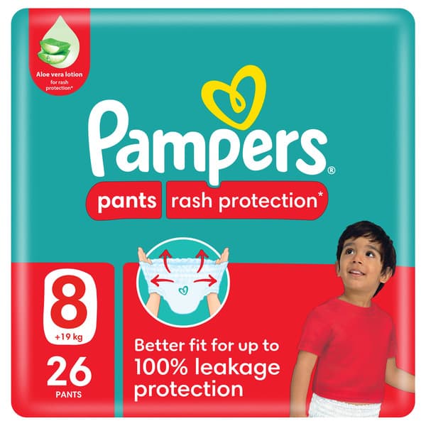 Pampers Mega Pack Size 8 Rash Protection Pants (19+ Kg) 26 Pants