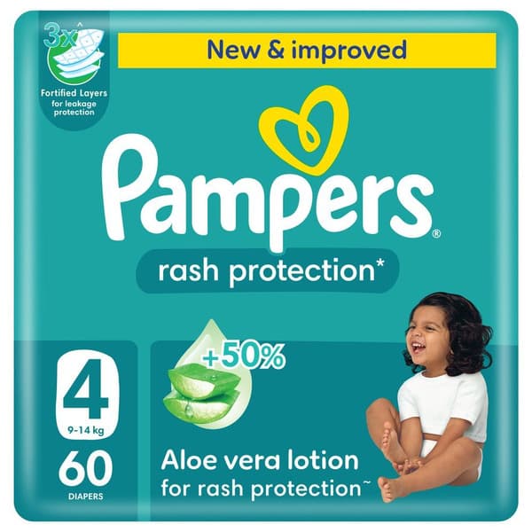 Pampers Mega Pack Size 4 Rash Protection Diapers (9-14 Kg) 60 Diapers