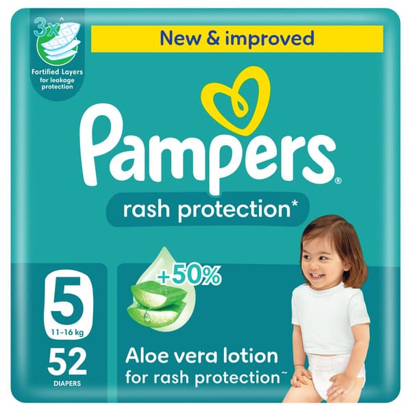 Pampers Mega Pack Size 5 Rash Protection Diapers (11-16 Kg) 52 Diapers
