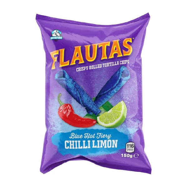 Flautas Crispy Blue Hot Fiery Chilli Limon Rolled Tortilla Chips 150G