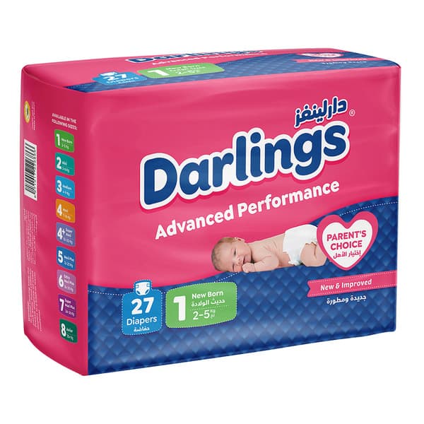 Darlings Advanced Performance Diapers Size 1 Newborn 2 5kg 27 Pcs