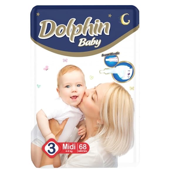 Dolphin Baby Size 3 Midi Diapers (4-9Kg) 68Pcs