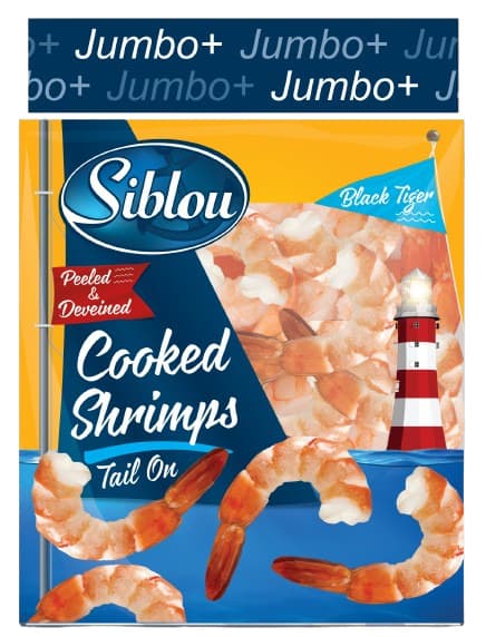 Siblou Crispy Peeled & Deveined Tail On Frozen Cooked Shrimps 250G