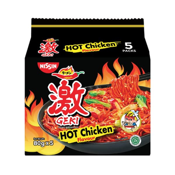 Nissin Geki Hot Chicken Flavour Instant Fried Noodles 5X80G