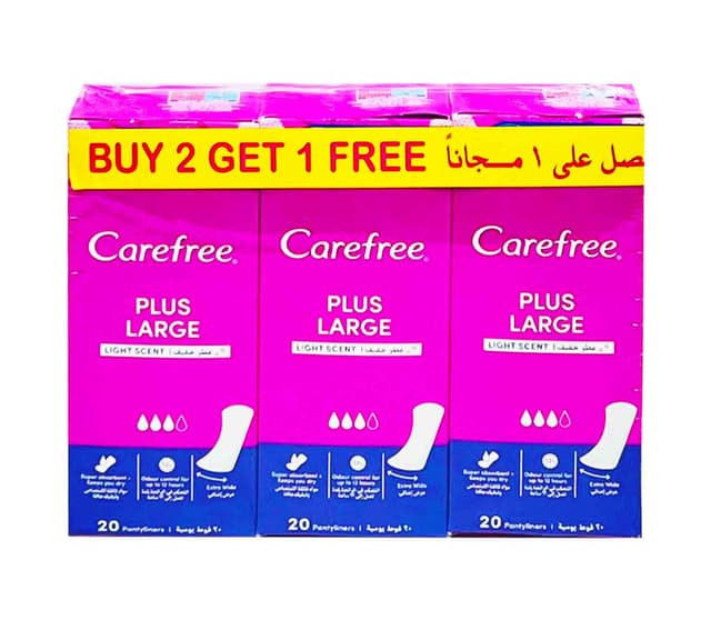 CAREFREE LIGHT SCENT PLUS LARGE PANTYLINER 2+1X20PCS