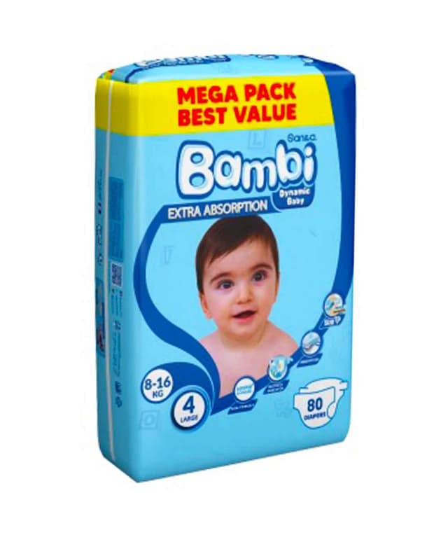 BAMBI BABY DIAPER LARGE NO.4 80PCS MEGA PACK