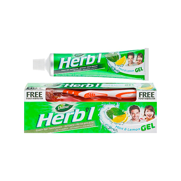 DABUR HERB'L MINT & LEMON TOOTHPASTE WITH TOOTHBRUSH 150GM