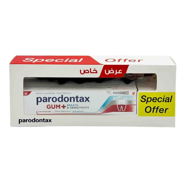 PARODONTAX TOOTTHPASTE GUM+BREATH WHITENING 75ML+ TB FREE