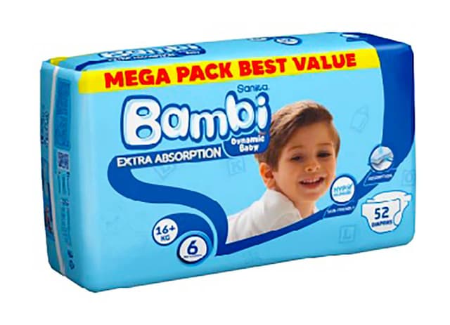 BAMBI BABY DIAPER XXL NO.6 52PCS MEGA PACK