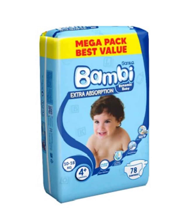BAMBI BABY DIAPER LARGE PLUS NO.4+ 78PCS MEGA PACK