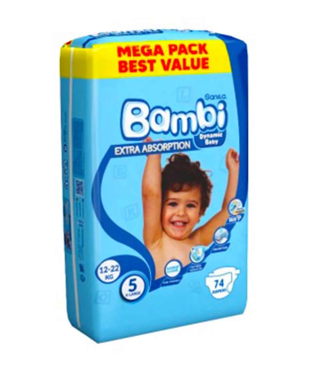 BAMBI BABY DIAPER XL NO.5 74PCS MEGA PACK