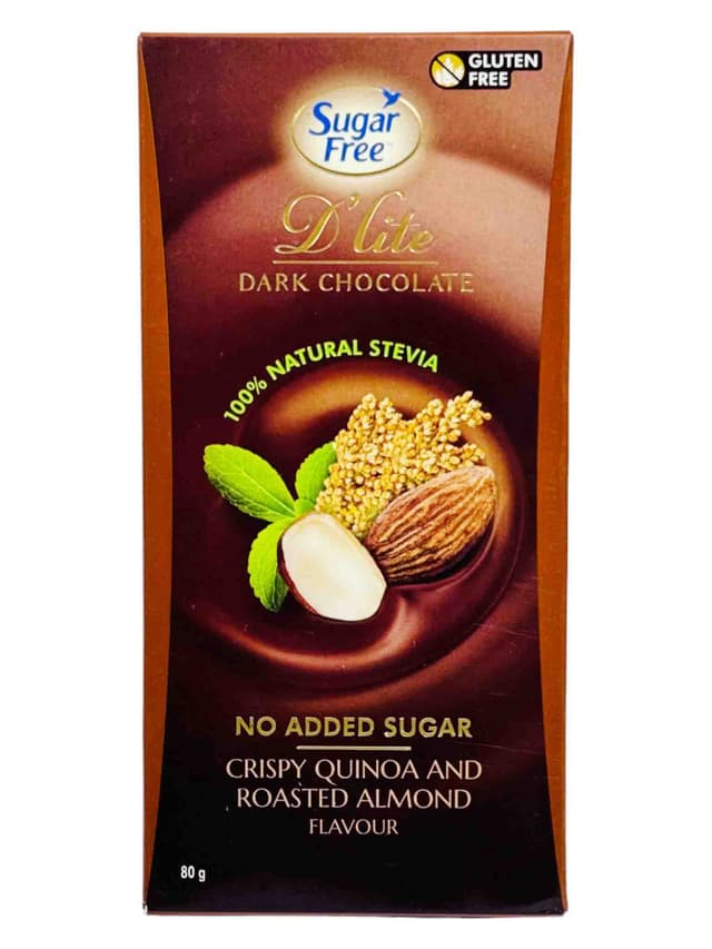 SUGAR FREE DLITE DARK CHOCOLA CRISPY QUIN & ROAS ALMOND 80GM