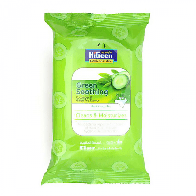Higeen Antibacterial Wipes Green Soothing 15 pcs