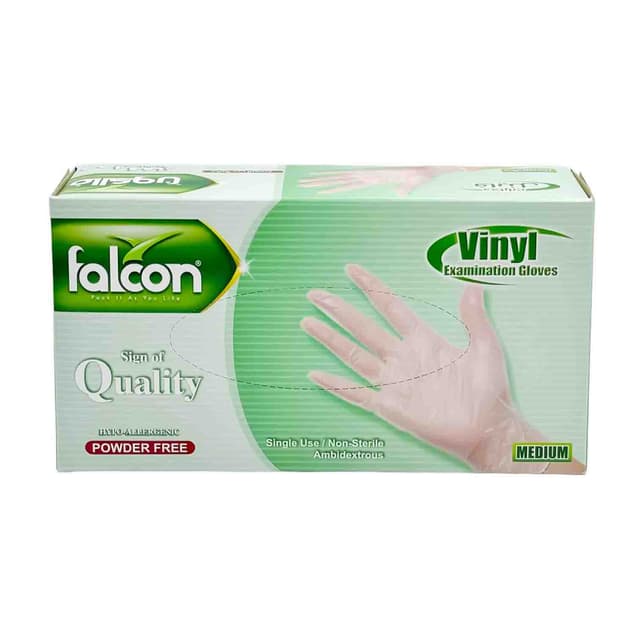 FALCON VINYL EXAMINATION GLOVES MED 100PCS