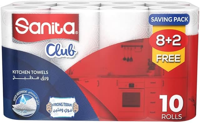 SANITA CLUB HOUSEHOLD TOWELS 8+2ROLLS
