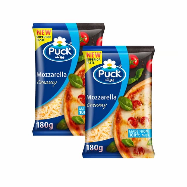 PUCK MOZZARELLA SHREDDED CHEESE 2X180GM