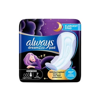 Always Dreamzz Pad Clean And Dry Maxi Thick Night Long Sanitary Pads with Wings 7 Count