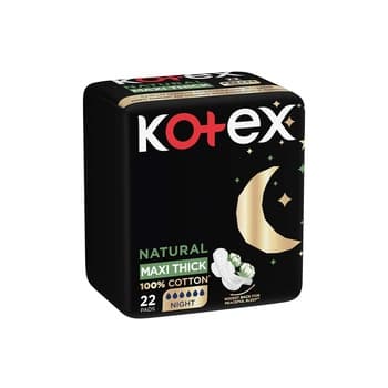Kotex Natural Maxi Protect Thick Pads 100% Cotton Pad Overnight Protection Sanitary Pads with Wings 22 Sanitary Pads