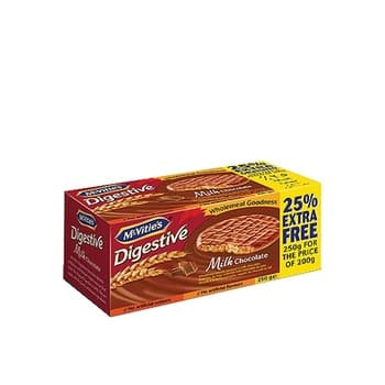 Mcvities digestive milk chocolate 200g+25% extra