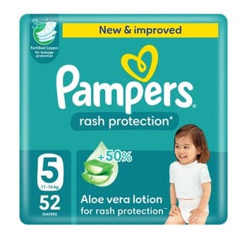 Pampers Rash Protection Taped Diapers Size 5 Mega Pack 52