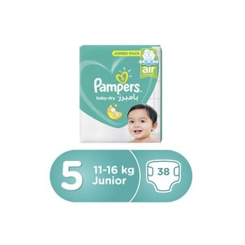 Pampers Baby-Dry Diapers Size 5 Junior 11-18 kg Value Pack 38 Count